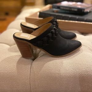 Women’s Dolce Vita black leather suede heeled mules
